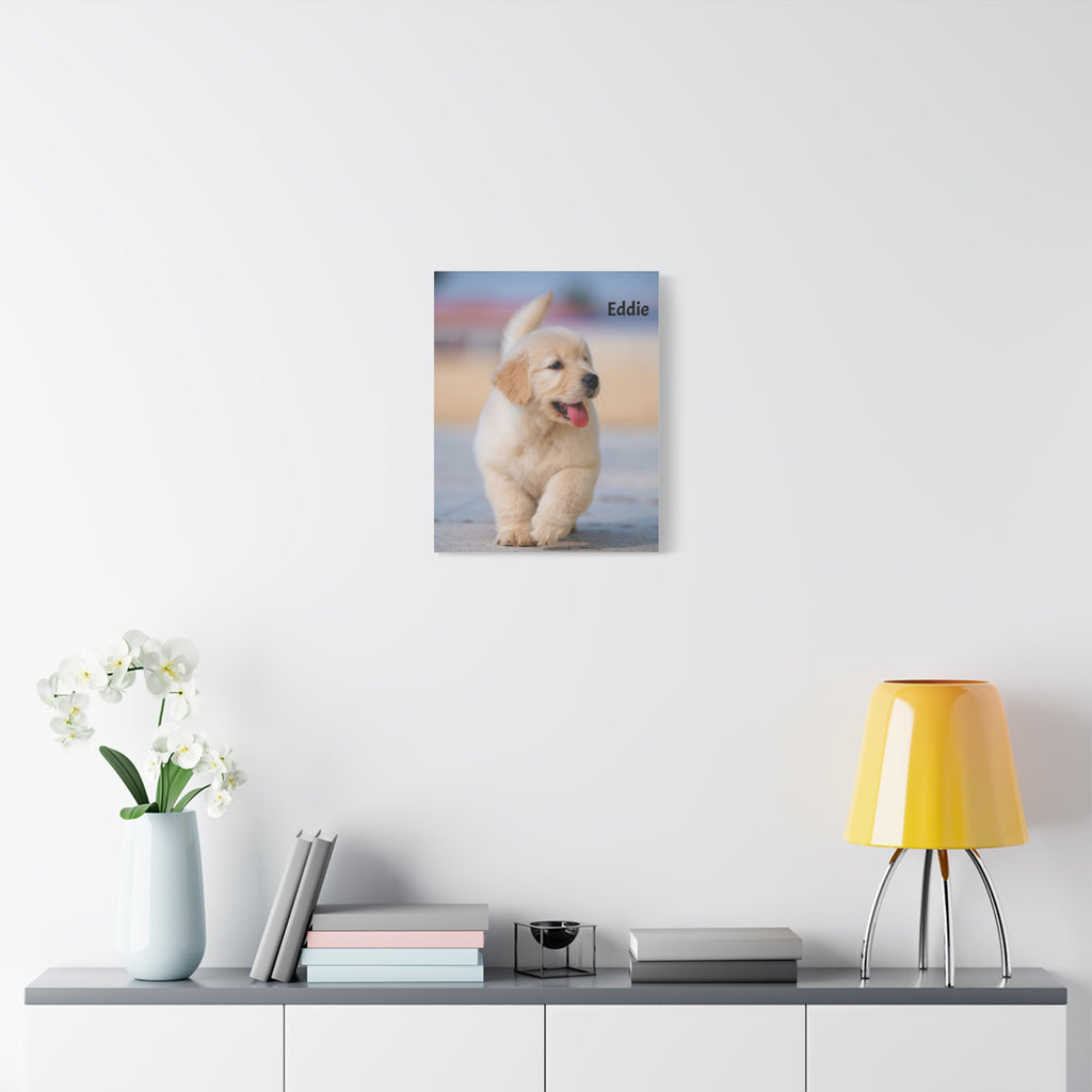 Golden Retriever Puppy Canvas Print — Adorable Walking Pup Wall Art, Stretched Matte Canvas