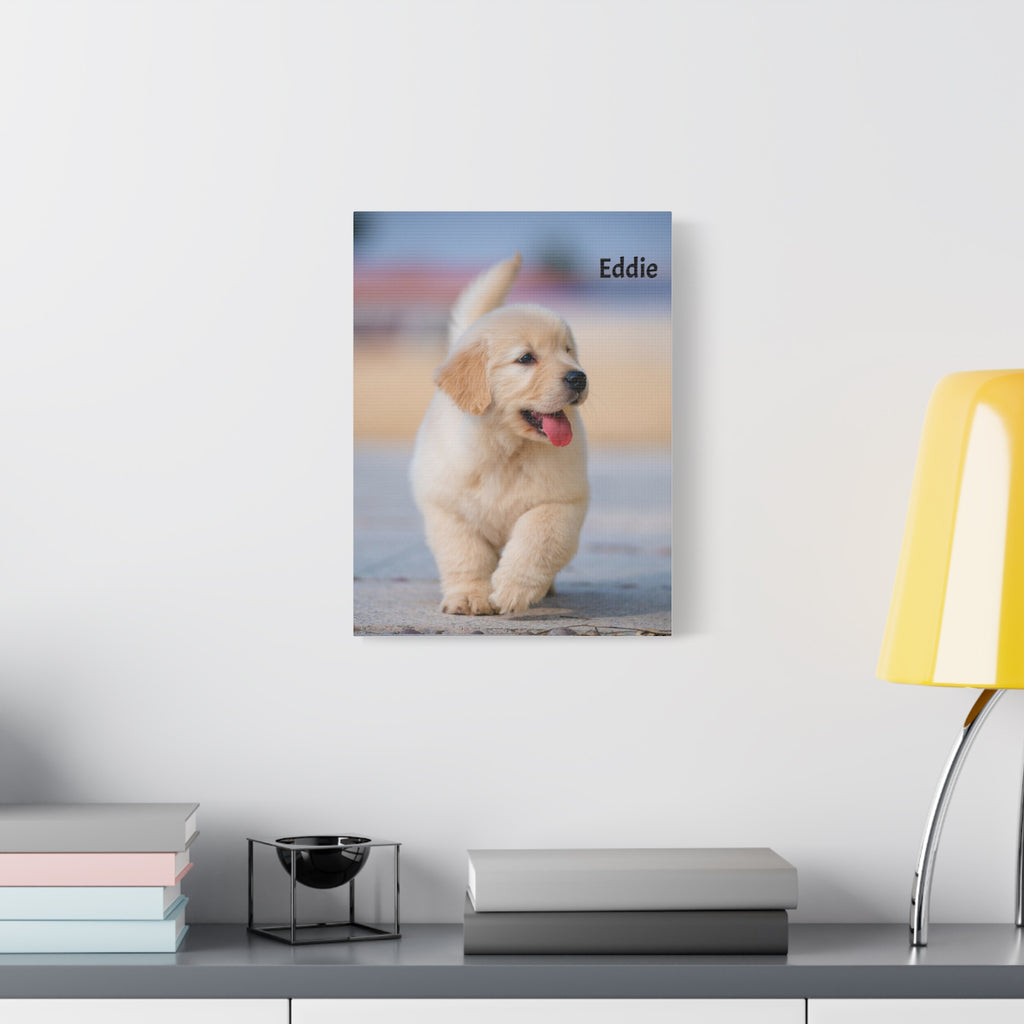 Golden Retriever Puppy Canvas Print — Adorable Walking Pup Wall Art, Stretched Matte Canvas