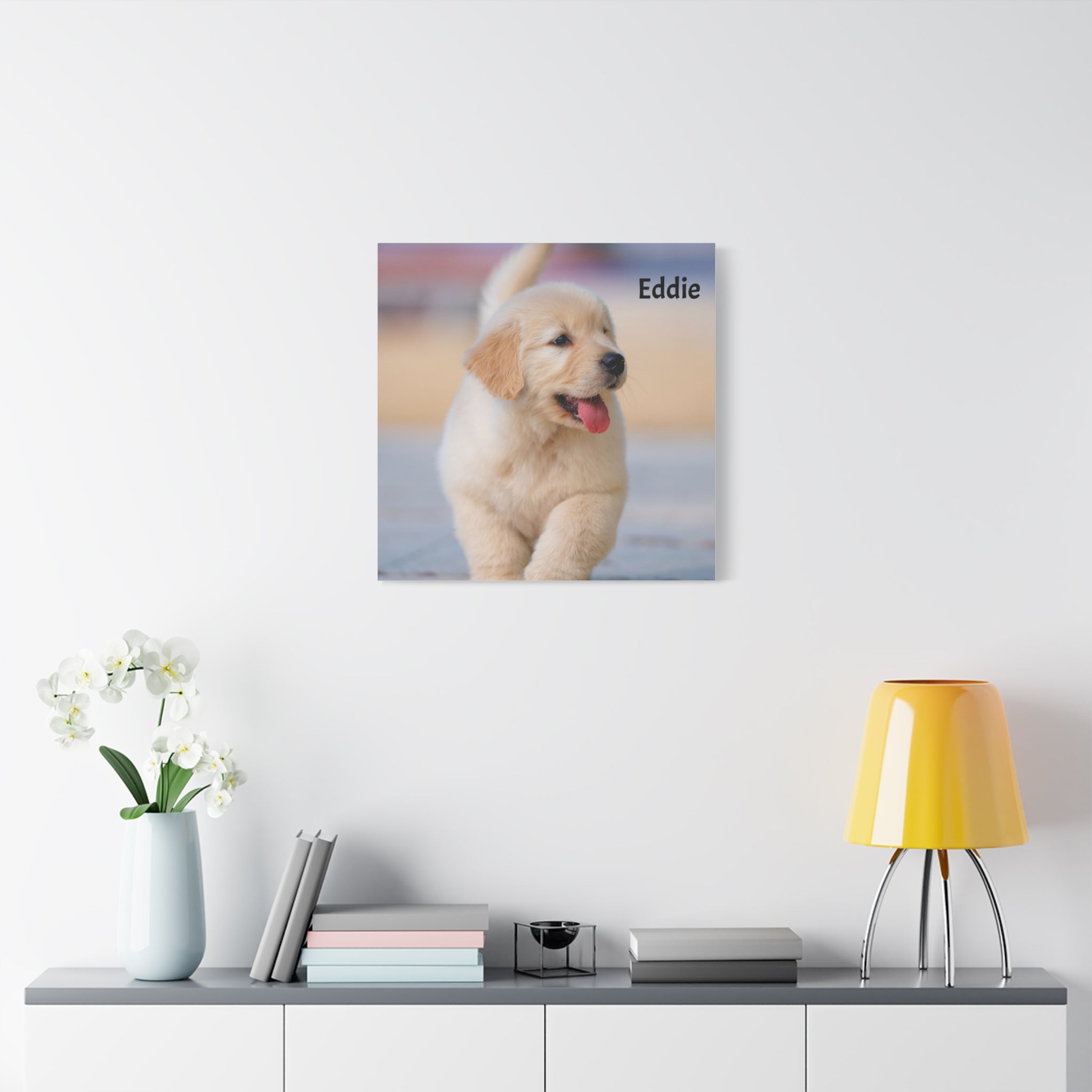 Golden Retriever Puppy Canvas Print — Adorable Walking Pup Wall Art, Stretched Matte Canvas