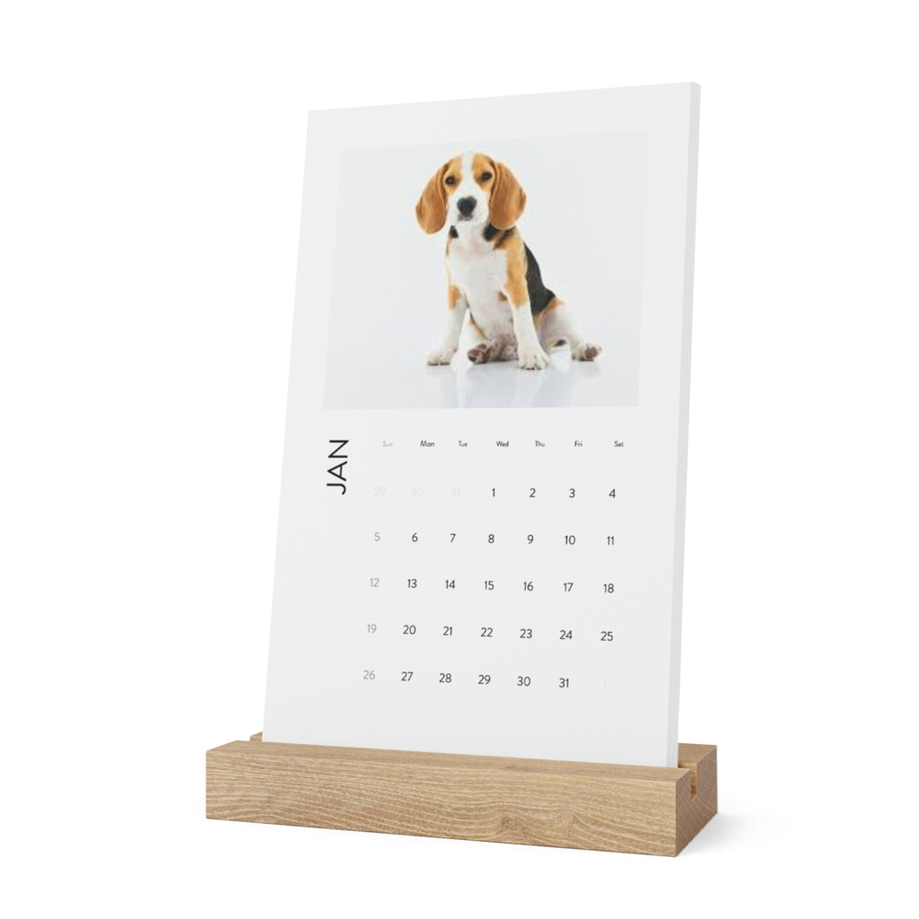 Vertical Desk Calendar - Minimal Photo Calendar with Wooden Stand (Monthly)
