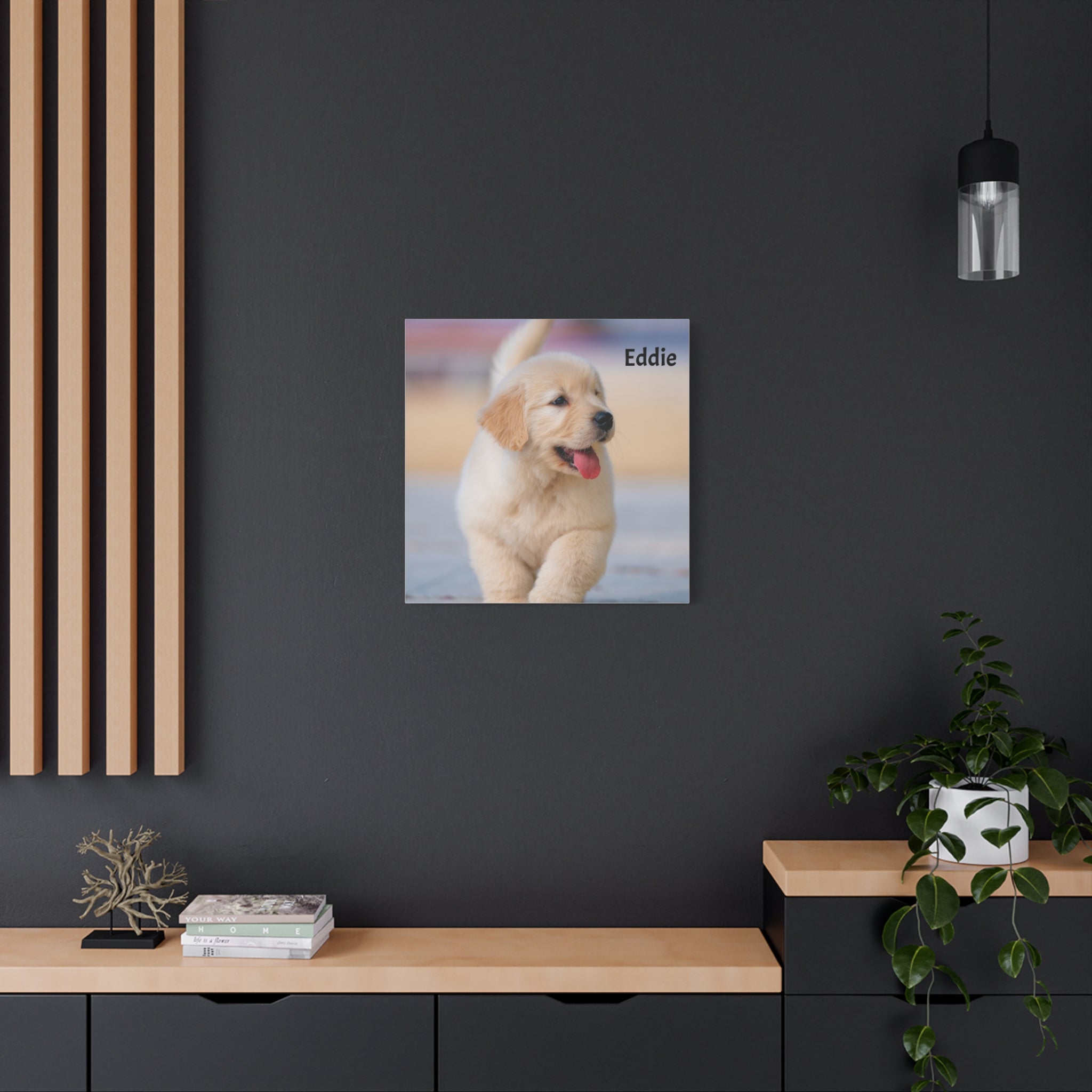 Golden Retriever Puppy Canvas Print — Adorable Walking Pup Wall Art, Stretched Matte Canvas